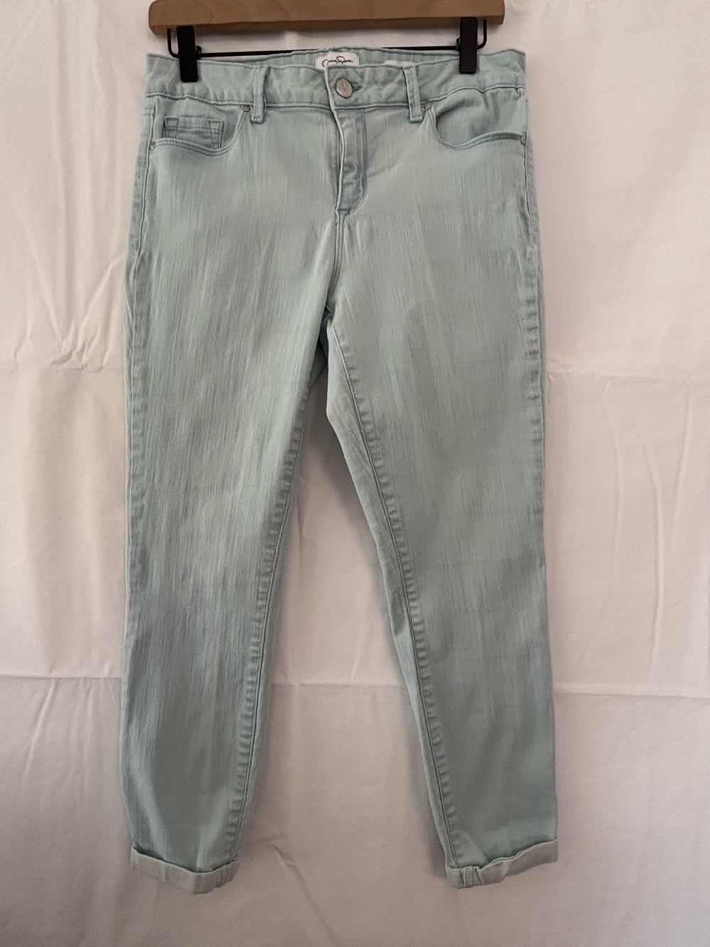 JESSICA SIMPSON Rolled Crop Skinny Jeans in Light Aqua Green Size 10